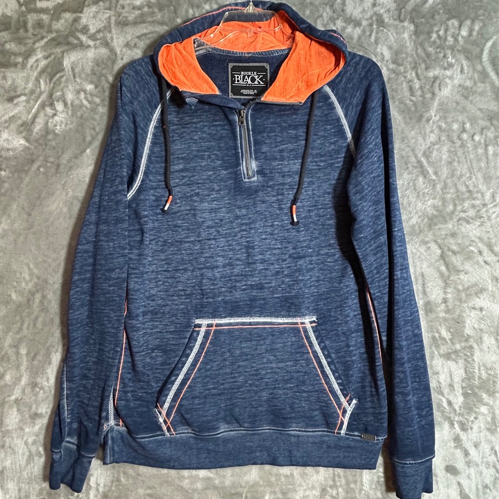 Buckle Black Mens Athletic Fit Quarter Zip Hoodie Blue Orange Space Dye Medium
